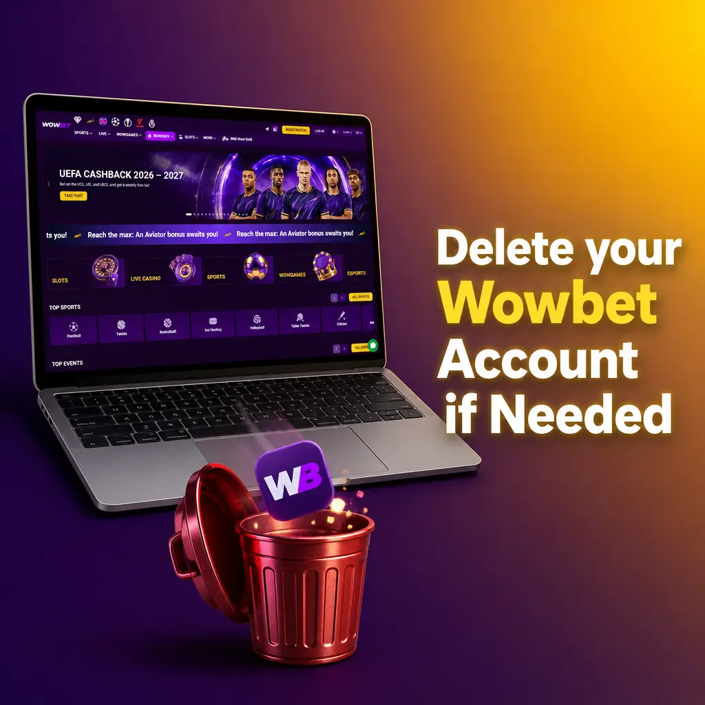 Steps to delete or pause your Wowbet account by contacting customer support for verification and closure