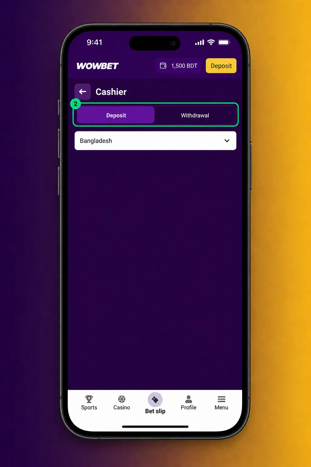 Step-by-step deposit guide for Wowbet Bangladesh using bKash, Nagad, VISA, Mastercard, or USDT in BDT.