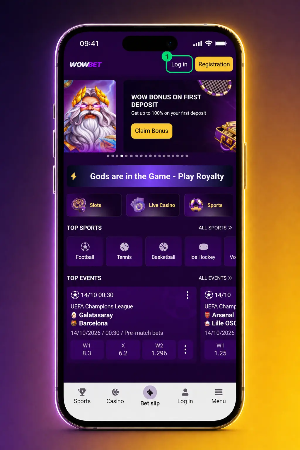 Step-by-step guide showing how to log in, deposit funds, and play casino games at Wowbet online casino lobby.