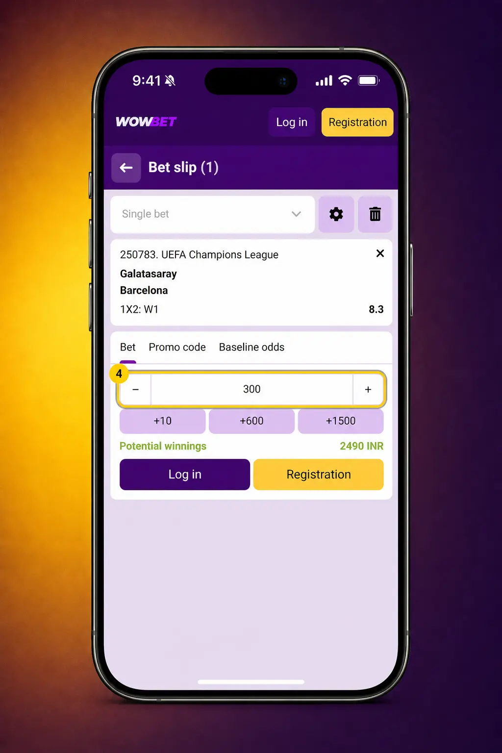 Step-by-step guide showing how to log in, select a sport, choose odds, and place a bet on Wowbet sportsbook.