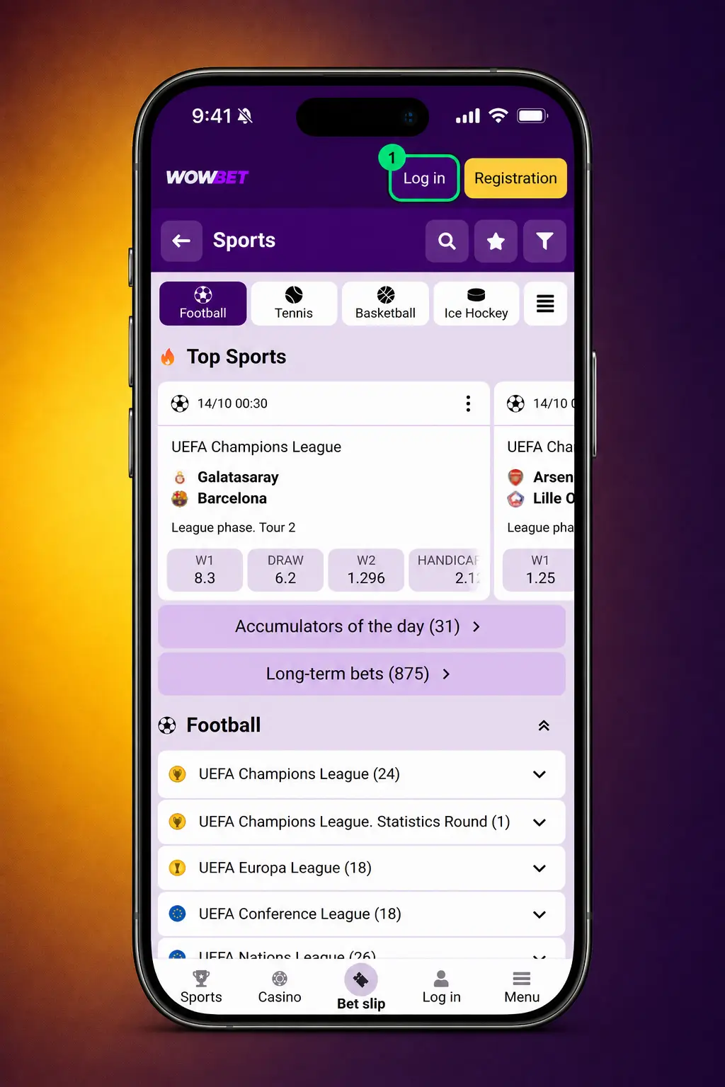 Step-by-step guide showing how to log in, pick a sport, select odds, enter stake, and place a bet on Wowbet.