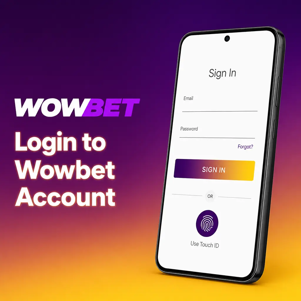 Wowbet login screen showing account sign in fields for mobile number or email and password