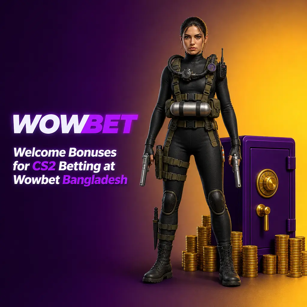 Wowbet Bangladesh welcome bonus of 206,850 BDT plus 150 FS for new bettors to use on CS2 betting markets