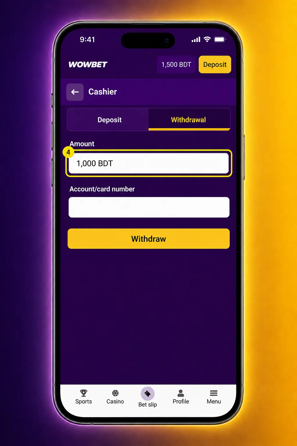 Step-by-step guide showing how to withdraw money from Wowbet via bKash, Nagad, card, or crypto wallet