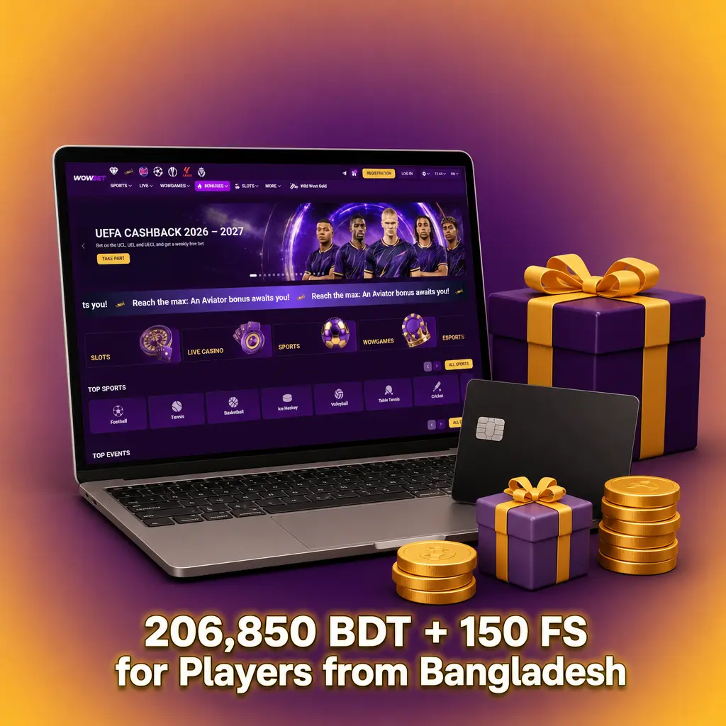 Wowbet welcome package: 206,850 BDT plus 150 free spins across four deposits for Bangladesh players