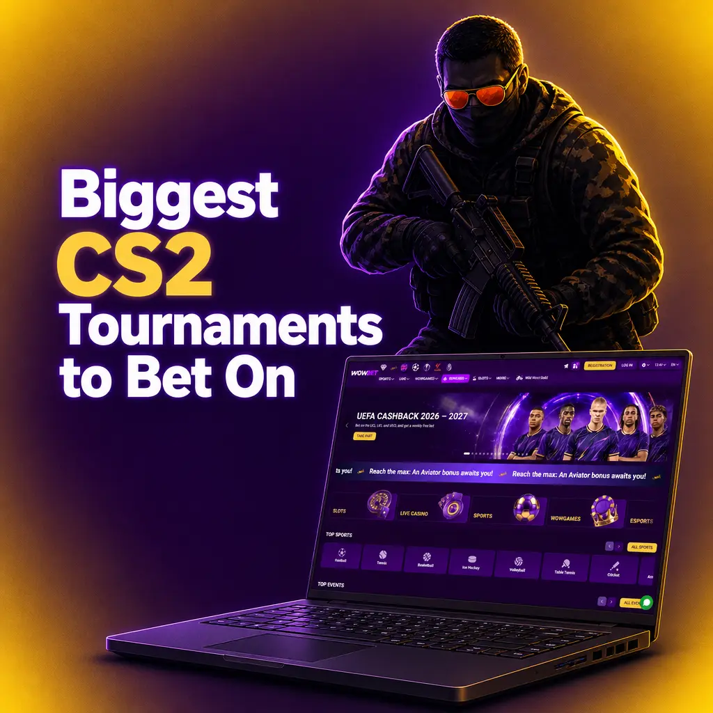 Biggest CS2 tournaments of 2026 to bet on at Wowbet, including ESL Pro League, BLAST Premier, IEM Katowice, and PGL Major