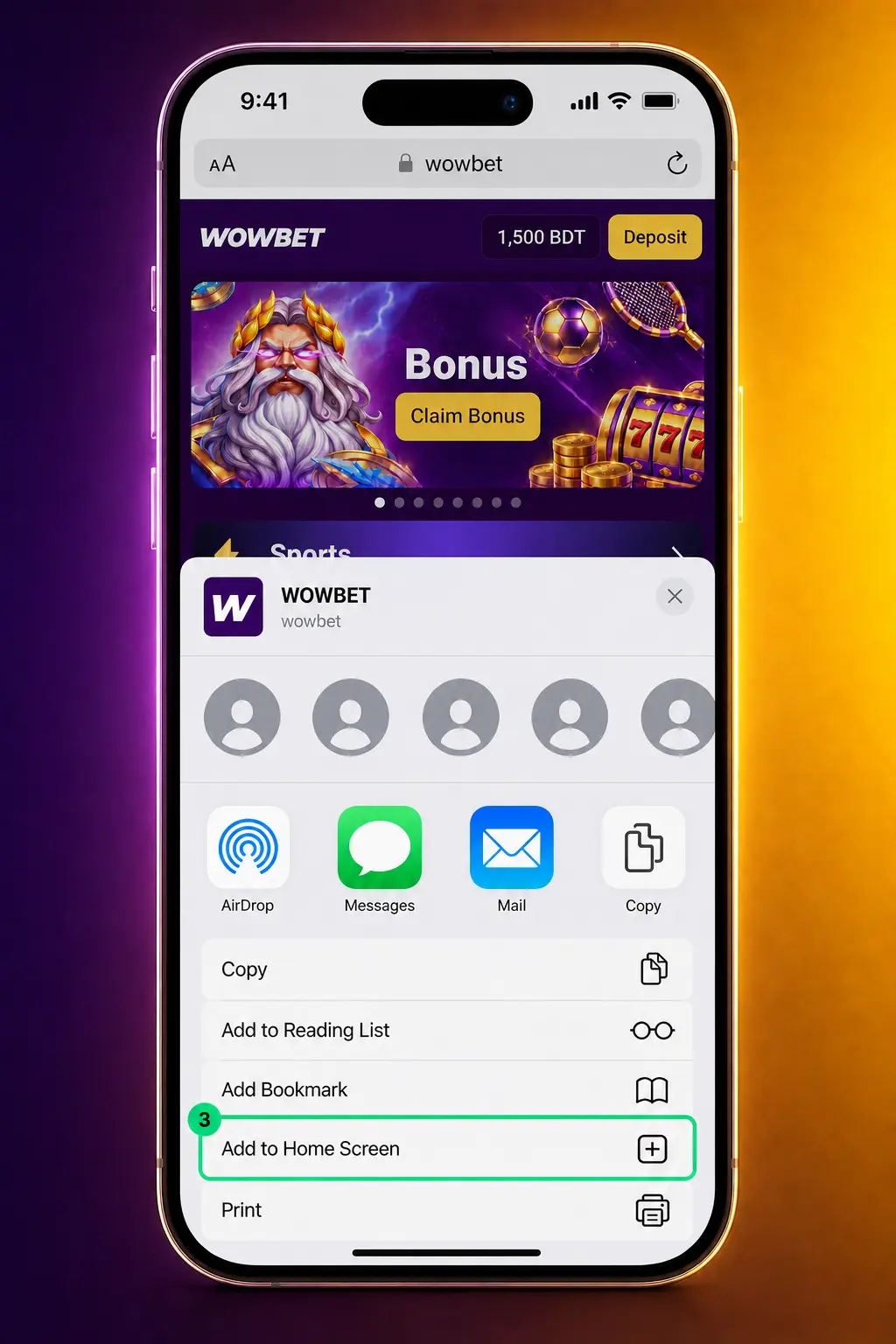 Steps to install Wowbet Aviator PWA on iOS via Safari and Add to Home Screen