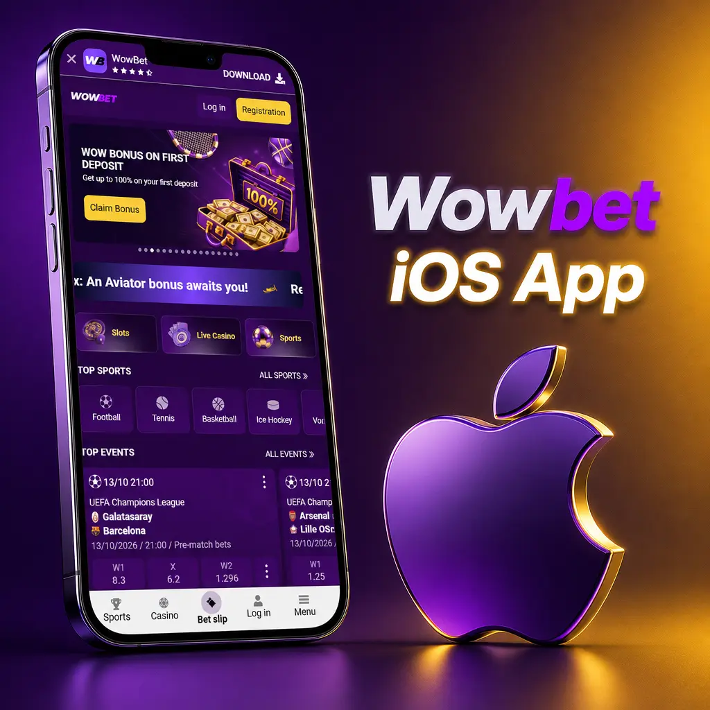 Wowbet iOS app on iPhone showing sportsbook, live casino, cricket betting and bKash deposit options