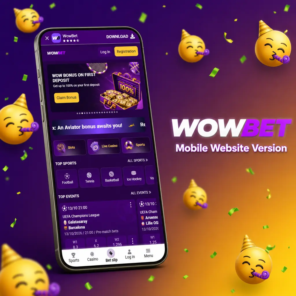 Wowbet mobile website version showing sportsbook, live casino, and cashier loading directly in a phone browser