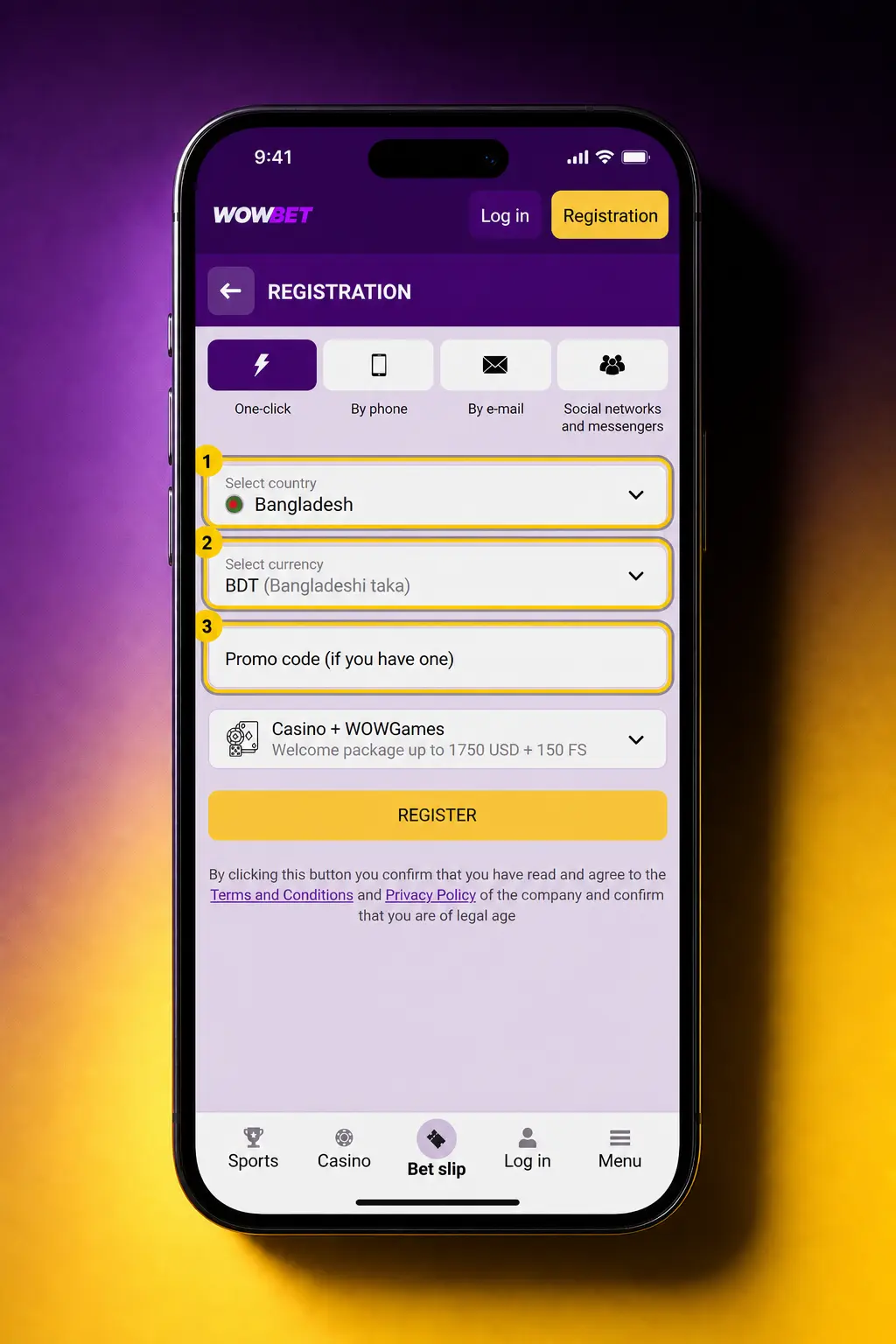 Wowbet sign up instructions showing step-by-step registration form for creating a new account on the website